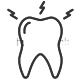 Tooth icon with radiating lines indicating pain or sensitivity, representing dental discomfort.