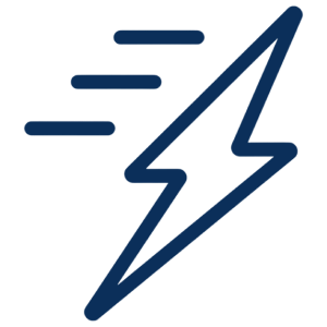 Lightning bolt icon with horizontal lines representing energy or power, dental website branding element.